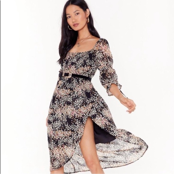 Nasty Gal Dresses & Skirts - NWT NASTY GAL Floral Square Neck Raised Hem Midi Dress US 10